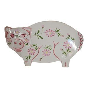 MANCER (Italy) Hand Painted Ceramic Pig With Flowers Trivet Hot Plate RARE